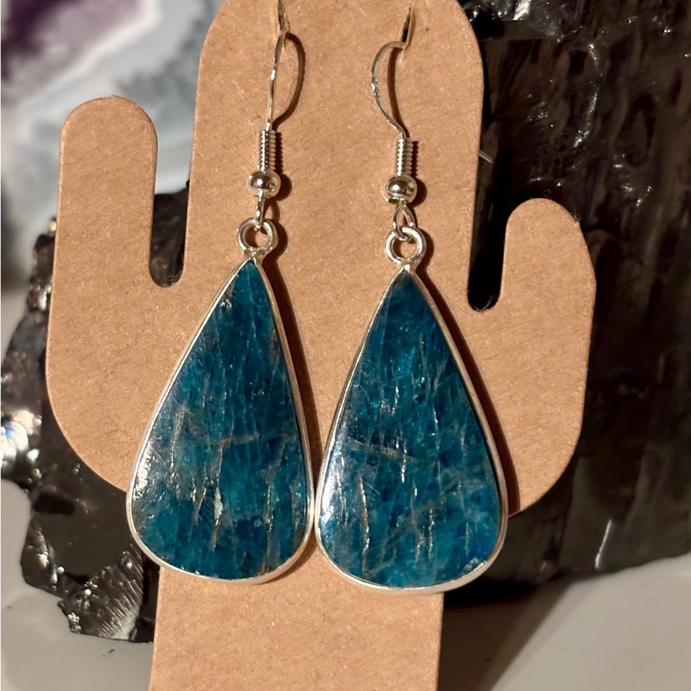 Natural Blue Apatite Teardrop Earrings – Sterling Silver
